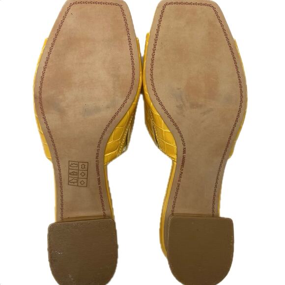 NEW KARL LAGERFELD Macaria Croc Embossed Leather Block Heeled Sandals SZ 6 Retro - Picture 8 of 9